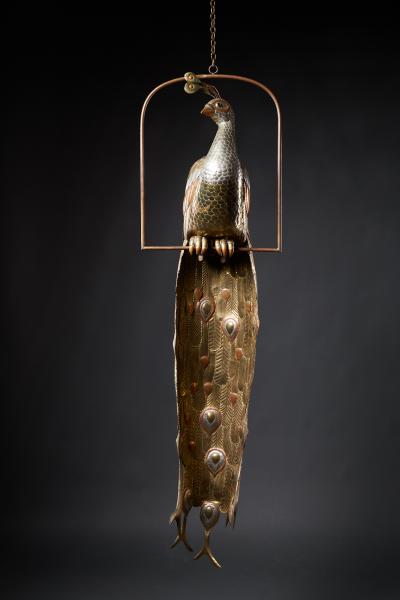 Sergio Bustamante Brass Peacock Sculpture