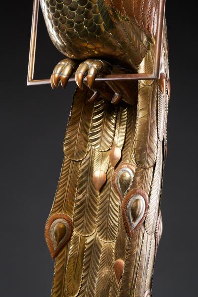 Sergio Bustamante Brass Peacock Sculpture