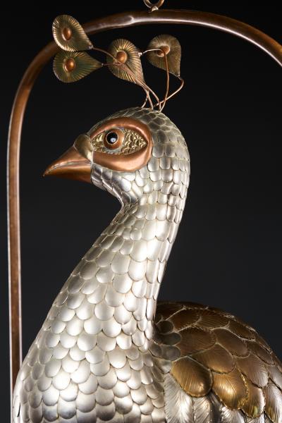 Sergio Bustamante Brass Peacock Sculpture