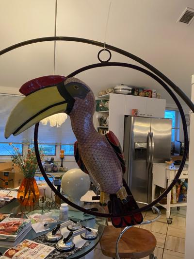 Sergio Bustamante LIFESIZE HORNBILL TOUCAN IN RING HANGING SCULPTURE