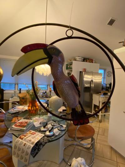 Sergio Bustamante LIFESIZE HORNBILL TOUCAN IN RING HANGING SCULPTURE