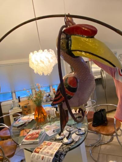 Sergio Bustamante LIFESIZE HORNBILL TOUCAN IN RING HANGING SCULPTURE