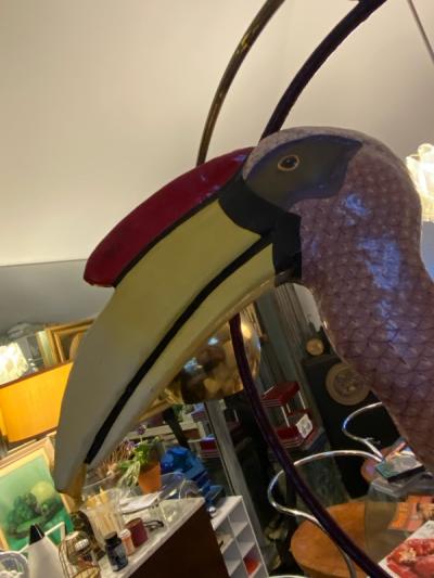 Sergio Bustamante LIFESIZE HORNBILL TOUCAN IN RING HANGING SCULPTURE