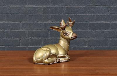 Sergio Bustamante Mexican Modernist Brass Copper Deer Sculpture by Sergio Bustamante