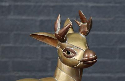 Sergio Bustamante Mexican Modernist Brass Copper Deer Sculpture by Sergio Bustamante