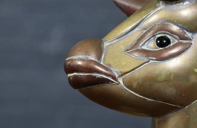 Sergio Bustamante Mexican Modernist Brass Copper Deer Sculpture by Sergio Bustamante