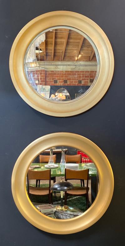 Sergio Mazza Pair of Sergio Mazza Round Mirrors Golden Aluminum Italian Design 1960s Satin 