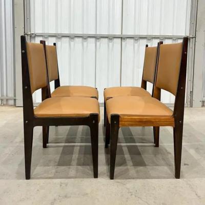 Sergio Rodrigues 4 Dining Chairs in Hardwood Leather by Sergio Rodrigues Brazil 1960