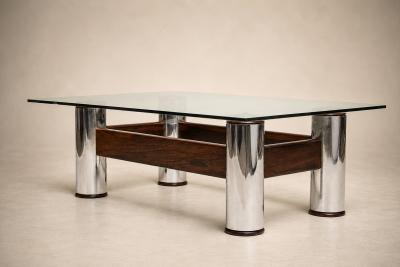 Sergio Rodrigues Amelia Coffee Table in Rosewood Chrome Plated Metal by Sergio Rodrigues