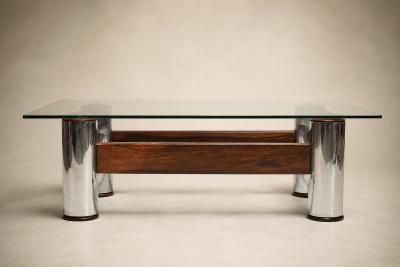 Sergio Rodrigues Amelia Coffee Table in Rosewood Chrome Plated Metal by Sergio Rodrigues