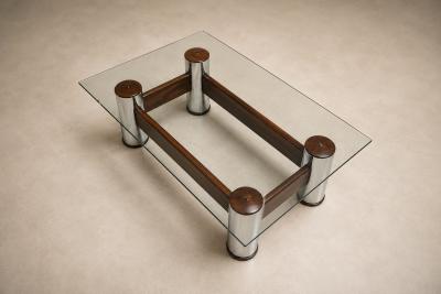 Sergio Rodrigues Amelia Coffee Table in Rosewood Chrome Plated Metal by Sergio Rodrigues