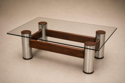 Sergio Rodrigues Amelia Coffee Table in Rosewood Chrome Plated Metal by Sergio Rodrigues