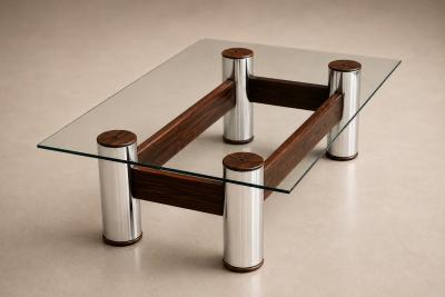 Sergio Rodrigues Amelia Coffee Table in Rosewood Chrome Plated Metal by Sergio Rodrigues