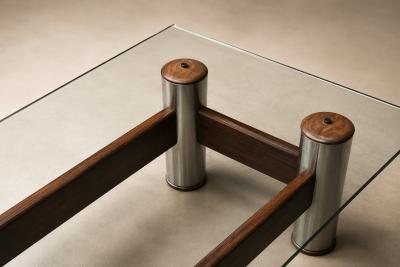 Sergio Rodrigues Amelia Coffee Table in Rosewood Chrome Plated Metal by Sergio Rodrigues