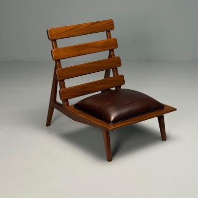 Sergio Rodrigues Brazilian Mid Century Modern Sculptural Lounge Chairs Mahogany Leather