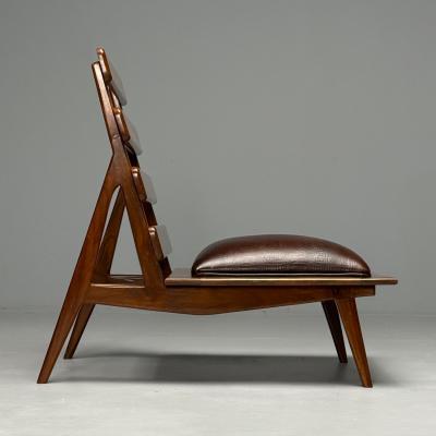 Sergio Rodrigues Brazilian Mid Century Modern Sculptural Lounge Chairs Mahogany Leather