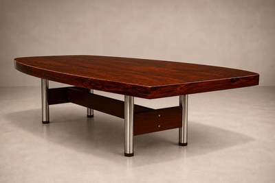 Sergio Rodrigues Brazilian Modern Beg Dining Table in Brazilian Rosewood and Chrome