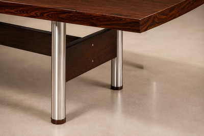 Sergio Rodrigues Brazilian Modern Beg Dining Table in Brazilian Rosewood and Chrome