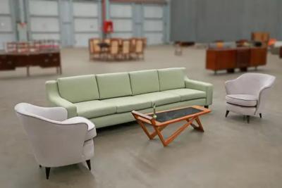 Sergio Rodrigues Brazilian Modern Caola Sofa in Green fabric Hardwood Sergio Rodrigues 1960