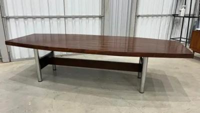 Sergio Rodrigues Brazilian Modern Dining or Conference Table in Hardwood Metal Sergio Rodrigues