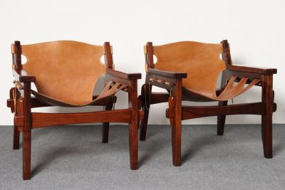 Sergio Rodrigues Brazilian Modern Kilin Lounge Chairs in Leather Jacaranda by Sergio Rodrigues
