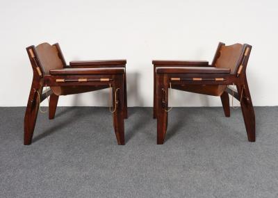 Sergio Rodrigues Brazilian Modern Kilin Lounge Chairs in Leather Jacaranda by Sergio Rodrigues