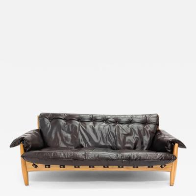 Sergio Rodrigues Brazilian Modern Sheriff Sofa in Dark Espresso Leather by Sergio Rodrigues