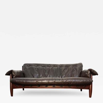 Sergio Rodrigues Brazilian Modern Sheriff Sofa in Espresso Leather by Sergio Rodrigues