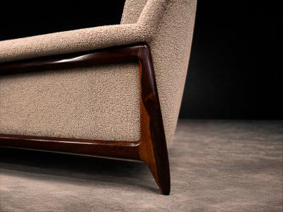 Sergio Rodrigues Brazilian Modern Stella Three Seat Sofa in Rosewood Boucl by S Rodrigues