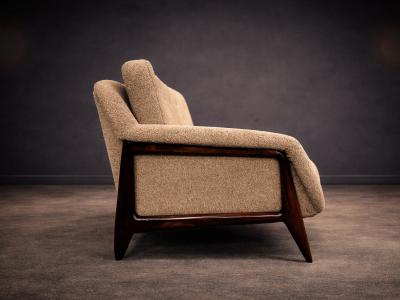Sergio Rodrigues Brazilian Modern Stella Three Seat Sofa in Rosewood Boucl by S Rodrigues