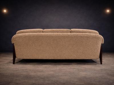 Sergio Rodrigues Brazilian Modern Stella Three Seat Sofa in Rosewood Boucl by S Rodrigues