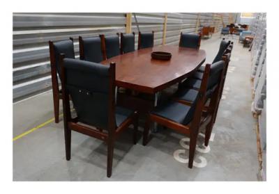 Sergio Rodrigues Brazilian Modern Twelve Chair Set in Hardwood Leather Sergio Rodrigues 1960s