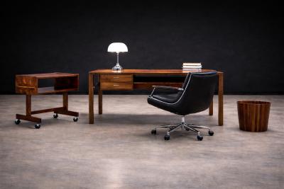 Sergio Rodrigues Console on wheels in Rosewood Chrome Wheels Sergio Rodrigues 1960s