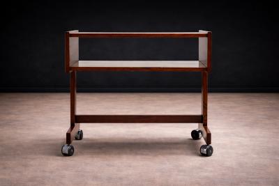 Sergio Rodrigues Console on wheels in Rosewood Chrome Wheels Sergio Rodrigues 1960s