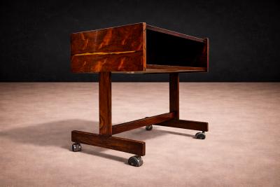 Sergio Rodrigues Console on wheels in Rosewood Chrome Wheels Sergio Rodrigues 1960s