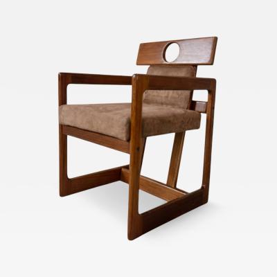 Sergio Rodrigues Cuiaba Dining Chair with Armrests in Hardwood Fabric Lot 672