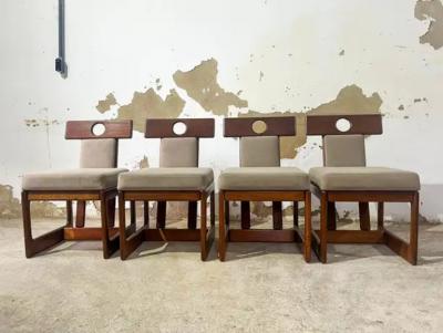 Sergio Rodrigues Cuiaba Set of of 4 Chairs in Hardwood and Fabric by Sergio Rodrigues 1970 s