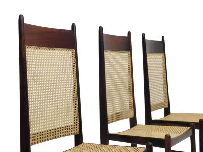 Sergio Rodrigues Highback Rosewood and Cane Dining Chairs