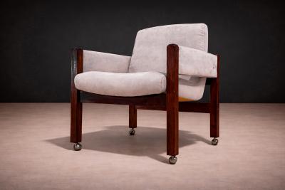 Sergio Rodrigues Jimi Armchair with Wheels in Rosewood Ultra Suede Sergio Rodrigues
