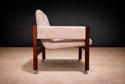 Sergio Rodrigues Jimi Armchair with Wheels in Rosewood Ultra Suede Sergio Rodrigues