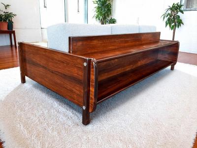 Sergio Rodrigues Macedo Sofa in Rosewood Grey Boucle Sergio Rodrigues 1960s Lot 548A