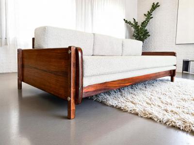 Sergio Rodrigues Macedo Sofa in Rosewood Grey Boucle Sergio Rodrigues 1960s Lot 548A