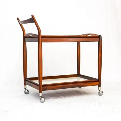 Sergio Rodrigues Mid Century Modern Bar Cart in Hardwood White Shelves Sergio Rodrigues 1960s