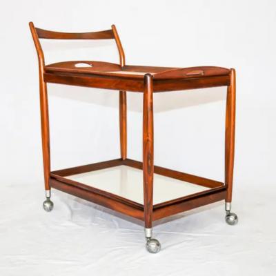 Sergio Rodrigues Mid Century Modern Bar Cart in Hardwood White Shelves Sergio Rodrigues 1960s