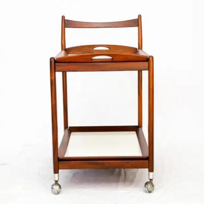 Sergio Rodrigues Mid Century Modern Bar Cart in Hardwood White Shelves Sergio Rodrigues 1960s