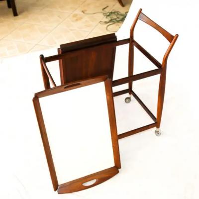 Sergio Rodrigues Mid Century Modern Bar Cart in Hardwood White Shelves Sergio Rodrigues 1960s