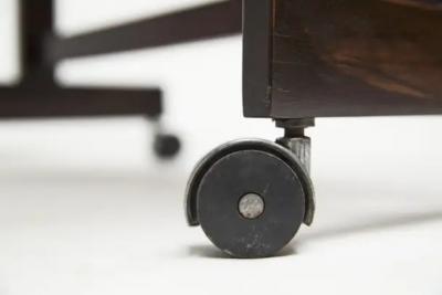 Sergio Rodrigues Mid Century Modern Console in Hardwood Chrome Wheels Sergio Rodrigues 1960s