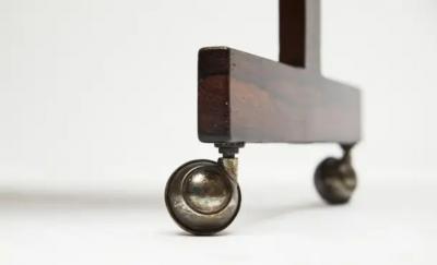 Sergio Rodrigues Midcentury Modern Console in Hardwood Chrome Wheels Sergio Rodrigues Brazil