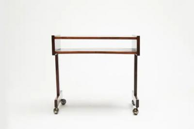 Sergio Rodrigues Midcentury Modern Console in Hardwood Chrome Wheels Sergio Rodrigues Brazil