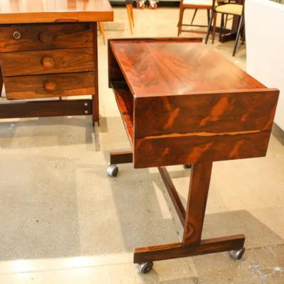 Sergio Rodrigues Midcentury Modern Console in Hardwood Chrome Wheels Sergio Rodrigues Brazil